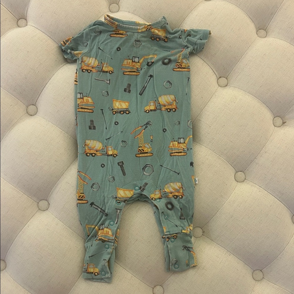 Posh Peanut Construction print footless romper